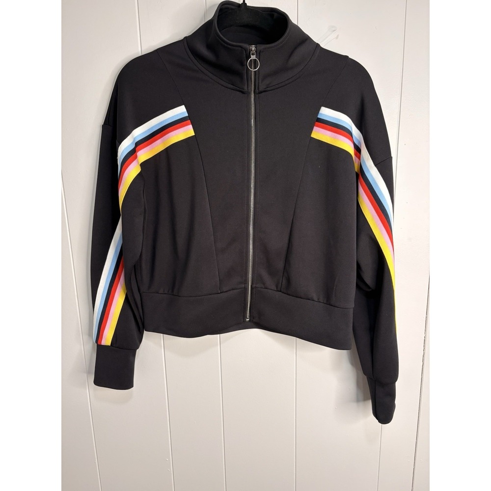 Express One Eleven Women Black Track Jacket XS Retro Vibes Boho Y2K Petite TP